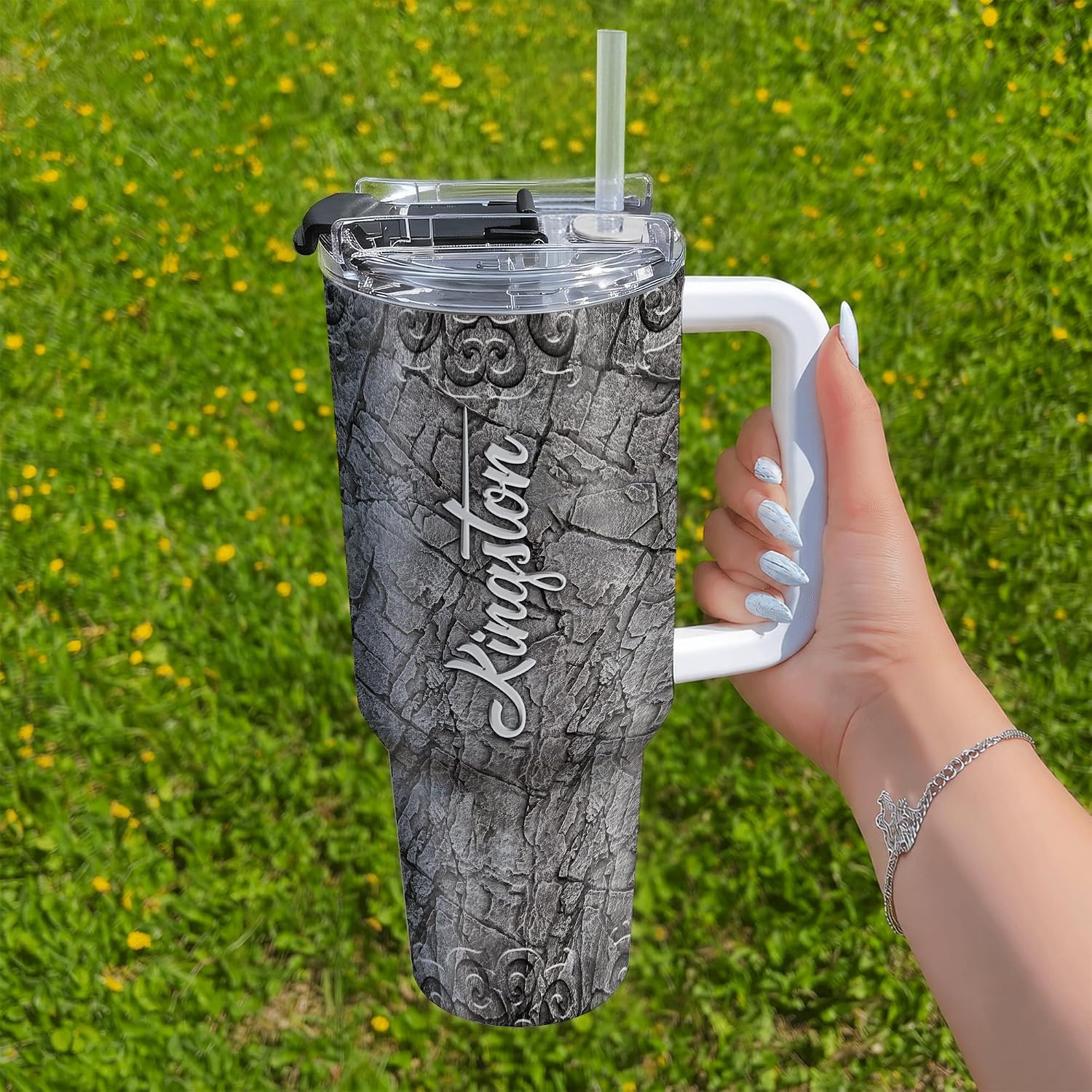 Hyturtle Personalized Viking Dragon 2D Printed 40oz Tumbler with Handle & Straw Gifts for Dragons Lover, Dragon Gifts for Father's Day, Stainless Steel Travel Coffee Cup With Lid Gift for Men Birthday