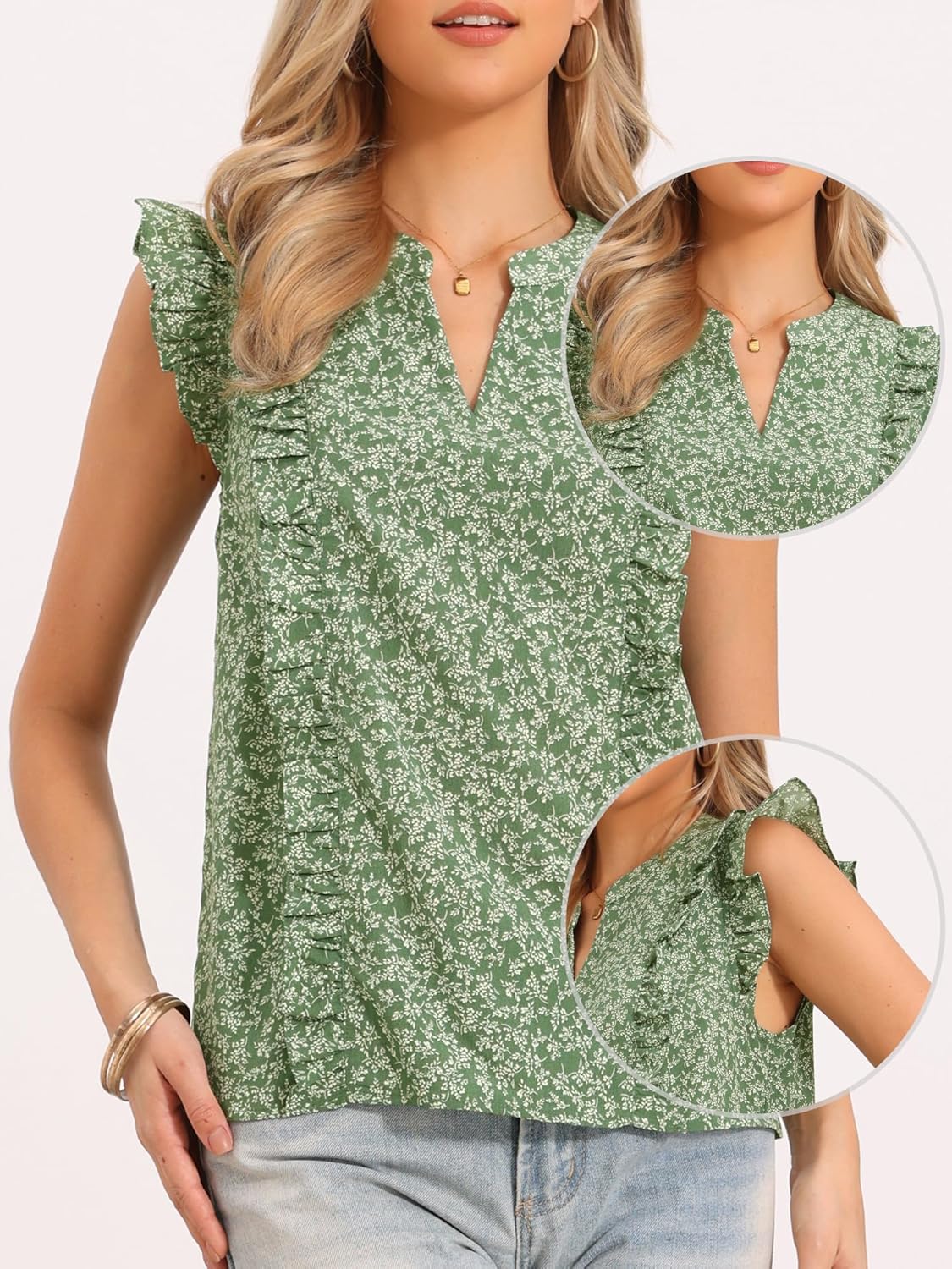 Allegra K Ruffle Short Sleeve Summer Tops for Women Dressy Chiffon V Neck Casual Dressy Work Blouses - Image 2