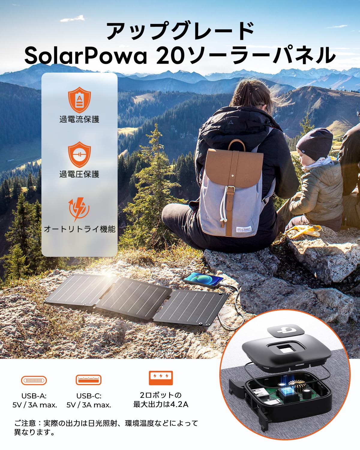 BigBlue 20W ソーラーパネル 2USBポート ソーラー充電器