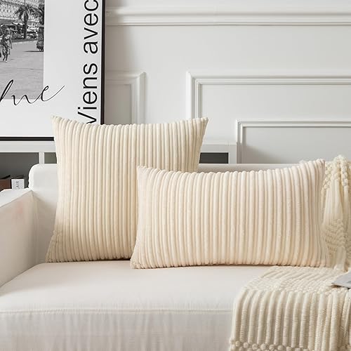 Miniatura 409 de UGASA - Juego de 2 fundas de almohada de terciopelo a rayas, funda decorativa para cojín con cremallera oculta para el hogar, sofá, dormitorio,