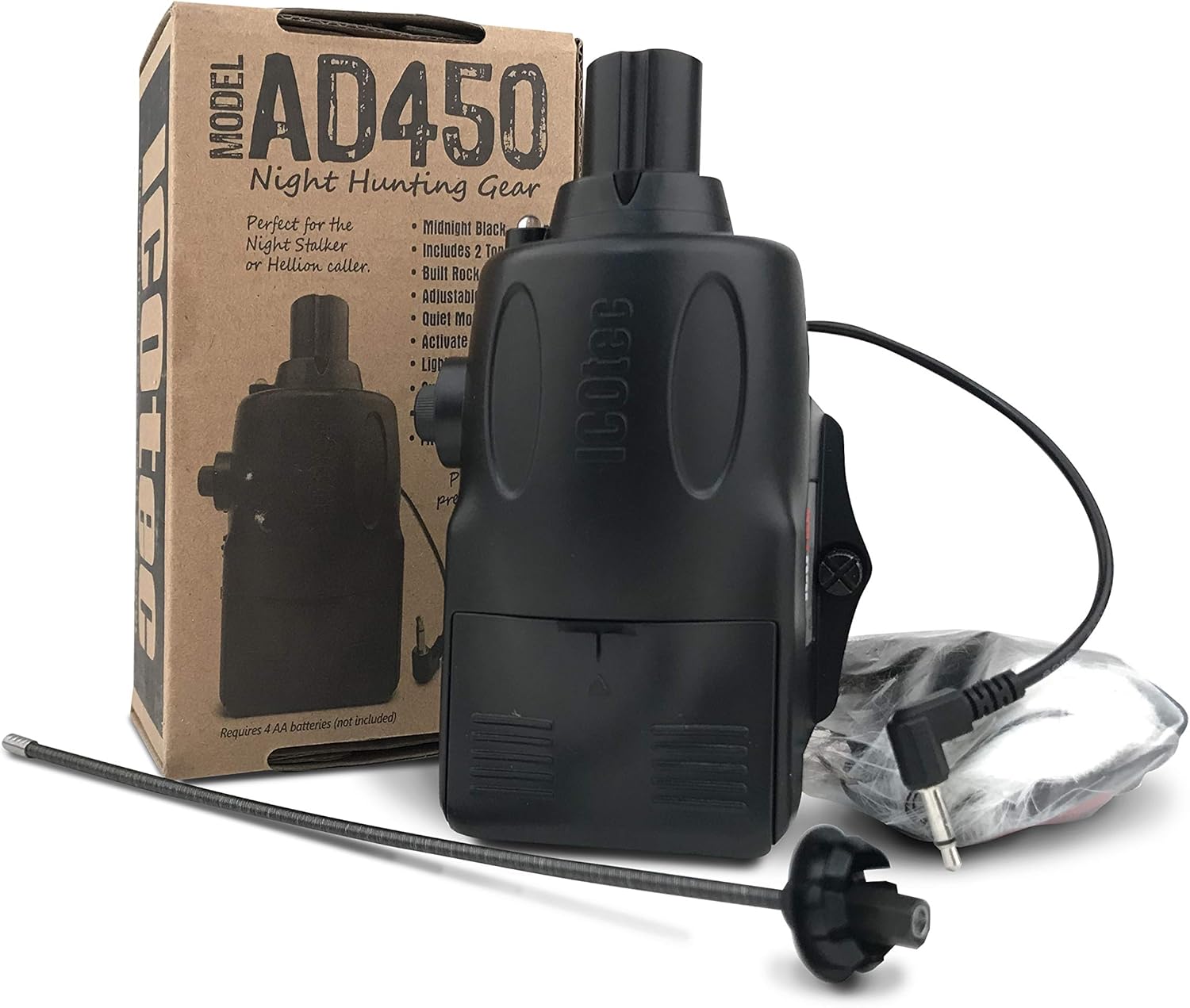 Icotec AD450 Attachable Predator Decoy (Black) - Attaches to Hellion, Sabre and Night Stalker Predator Calls - Adjustable Speed - Includes 2 Toppers - Runs on 4 AA Batteries