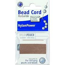 Griffin Nylon Bead Cord Perlseide Beige Color Size 6 0.70mm 2 Meters per Card Stainless Steel Needle Attached for Knotting Pearls, Gemstones, Crystals and Beads