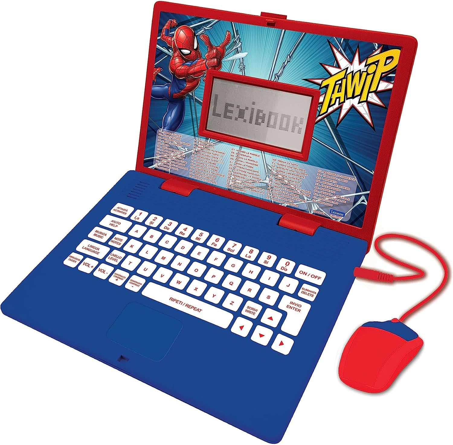 Spider-Man, Educational and Bilingual Laptop Italian/English, Toy with 124 Activities to Learn, Play Games and Music, Blue/Red, JC598SPi5