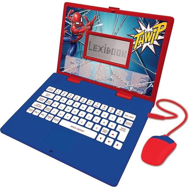 Lexibook, Spider-Man, Ordenador Portátil Educativo y Bilingüe Italiano/Inglés