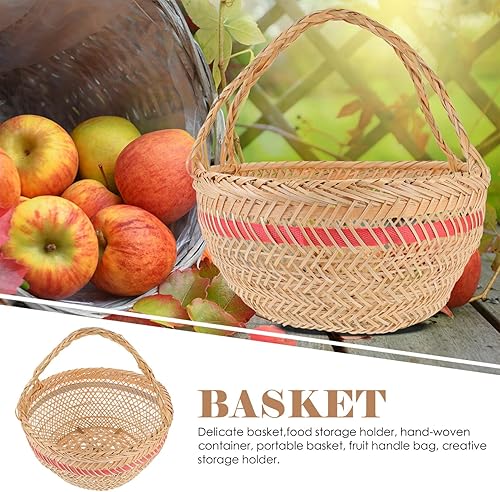 Miniatura 7 de ABOOFAN Cesta portátil de cosecha de jardín, cesta de almacenamiento de alambre con mango de bambú, cesta de almacenamiento tejida a mano, cesta de