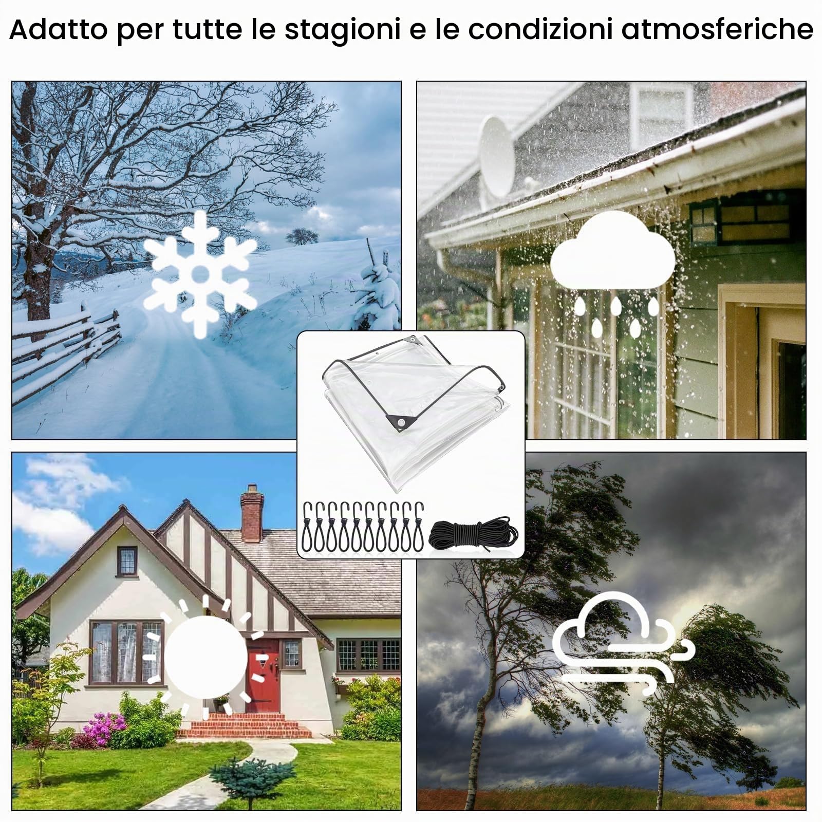 Telo Telone Impermeabile Esterno 4 x 3 m Telo Impermeabile Trasparente PVC 420 g/m² Telo con Occhiellato Telone di Copertura con Corda da 10 M Multiuso Resistente per Serra Balcone Giardino