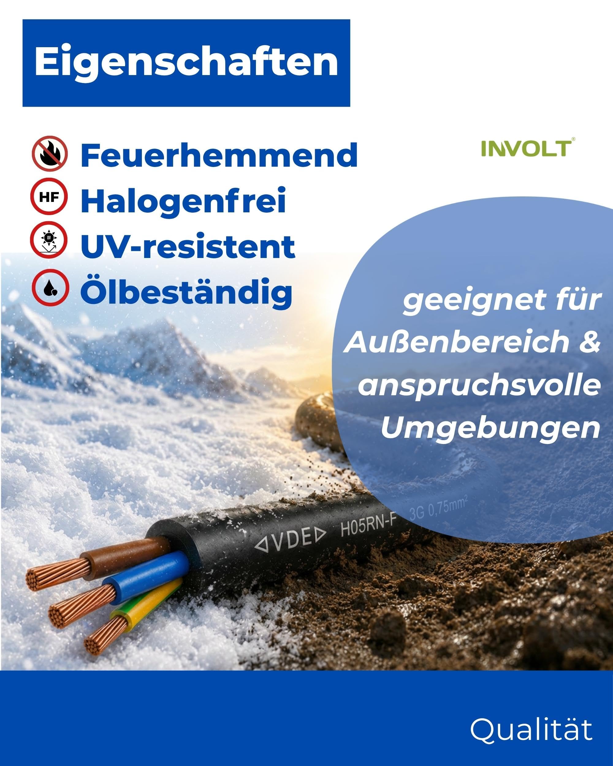 INVOLT 50 m przewód gumowy 3x0,75 H05RN-F kabel gumowy z przewodem ochronnym, kabel zasilający
