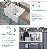 Vista 5 de Fregadero pequeño de granja de 24 x 18 pulgadas, fregadero de granja con delantal Firecaly, cuenco individual resistente, con accesorios 2 tipos