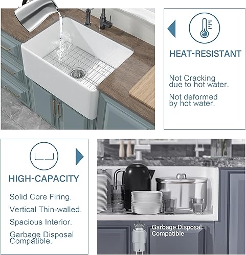 Miniatura 5 de Fregadero de granja de 24 pulgadas, fregadero de granja blanco, fregadero de cocina de granja, fregadero de cocina de granja, fregadero de arcilla