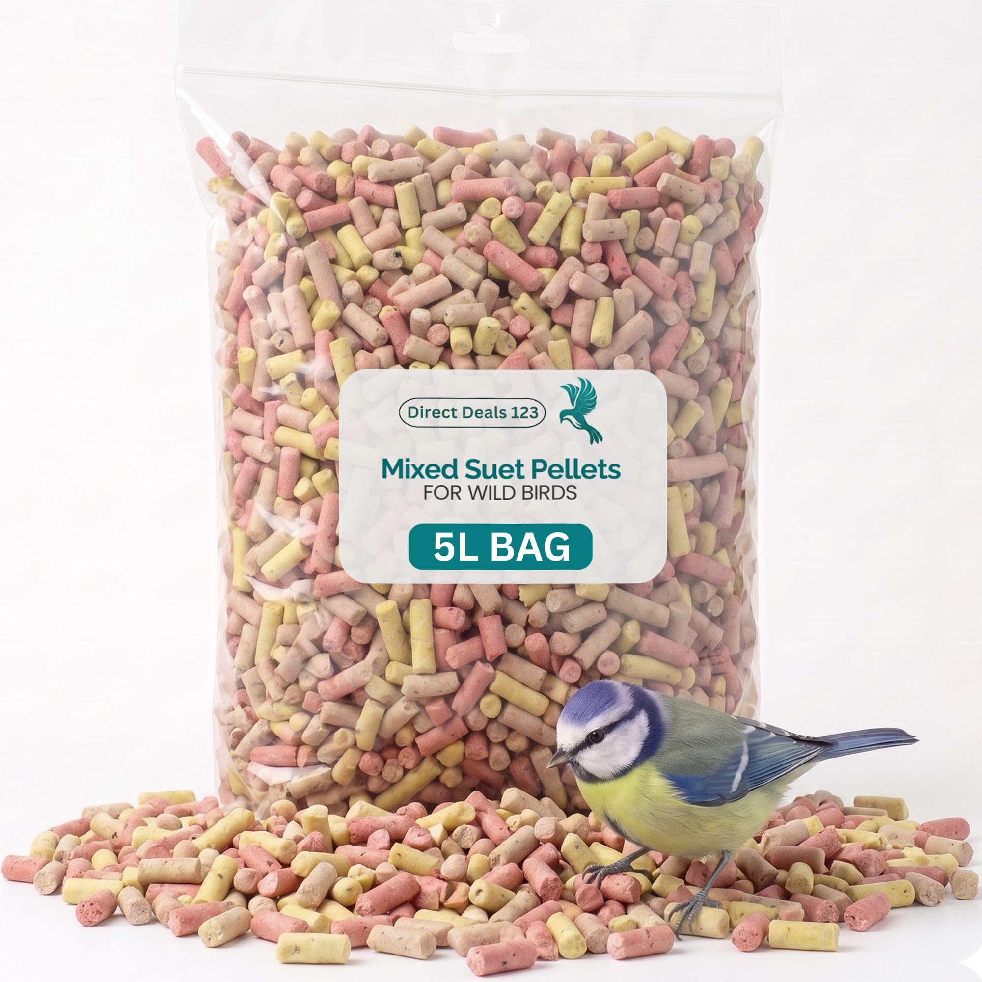 (5L Bag) Premium High Energy Suet Pellets for Wild Birds – Mixed Berry, Mealworm & Insect Flavours Bird Food for Outside Wild Birds — image 1