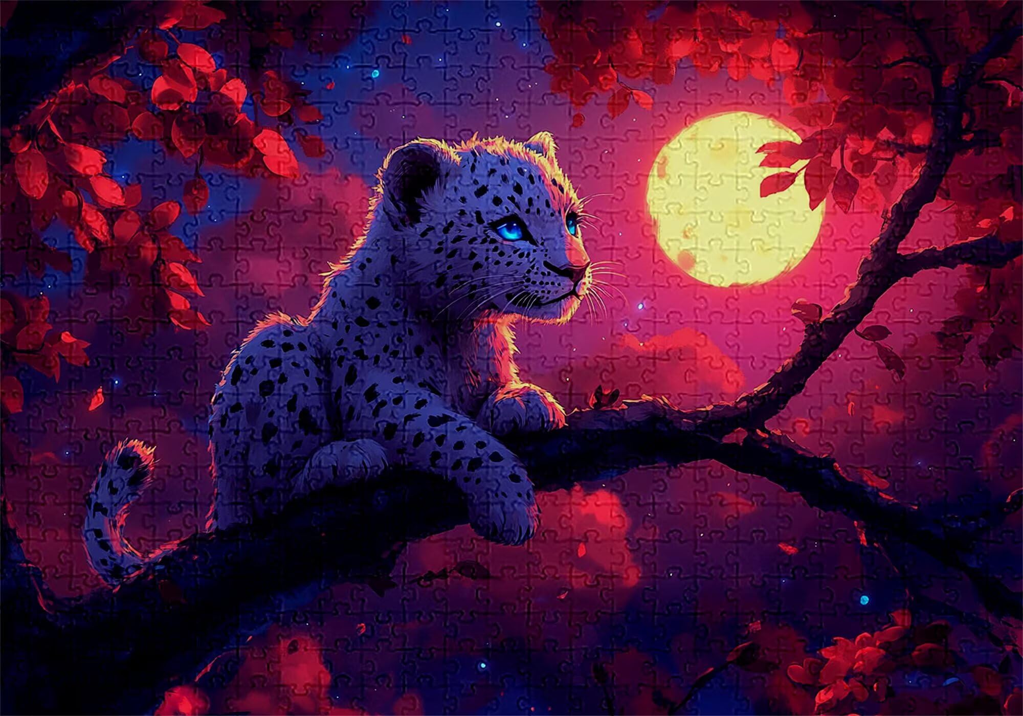 Puzzle 4000 elementów lampart puzzle dla dorosłych księżyc 141 x 87 cm Unikalne rzemiosło klasyczne 3D drewniane układanki do rodzinnych gier aktywnych, układanka do samodzielnego wykonania nawet do