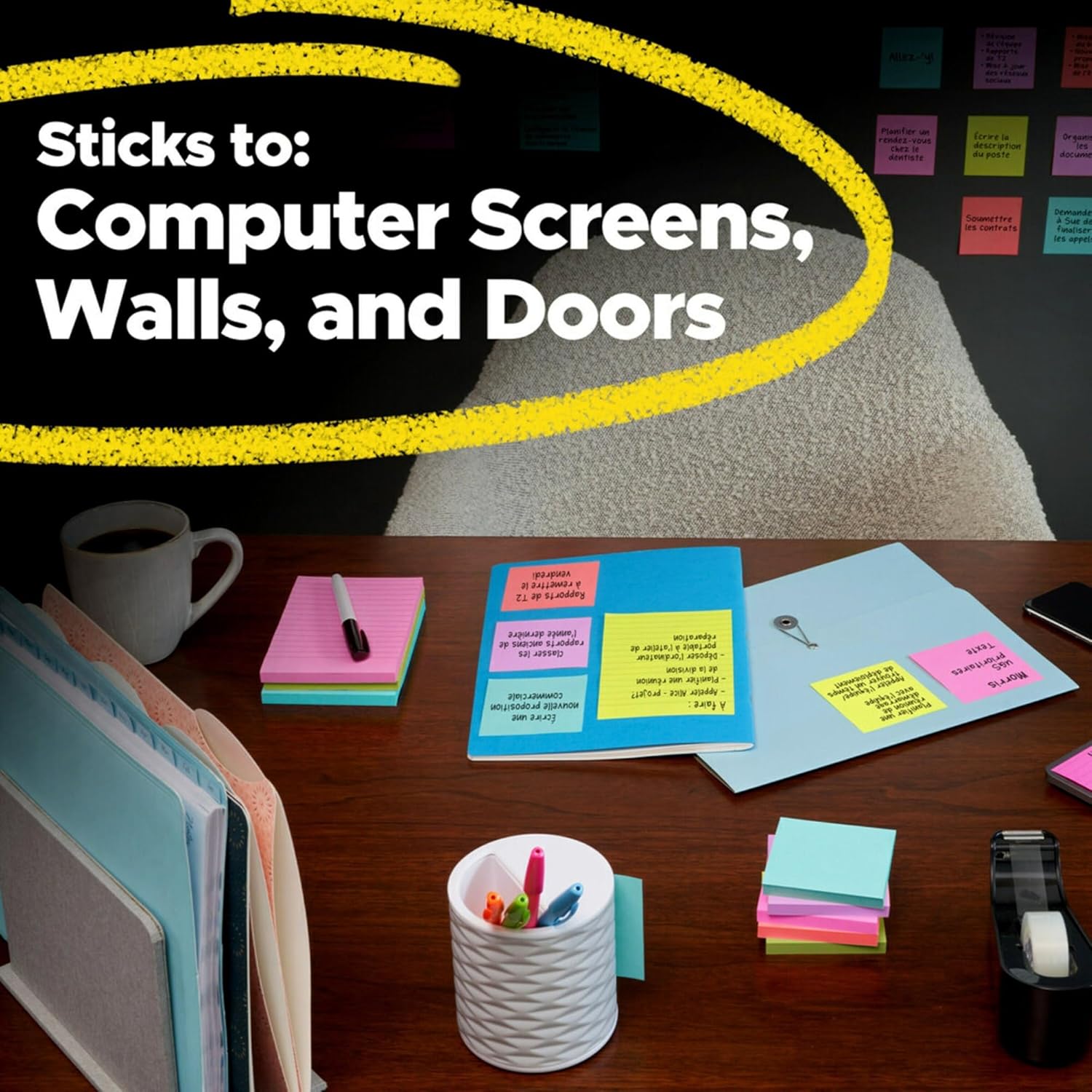 Post-it Notes Super Sticky Notes, Assorted Sizes, Supernova Neons Collection 5 Pads/Pack, 45 Sheets/Pad