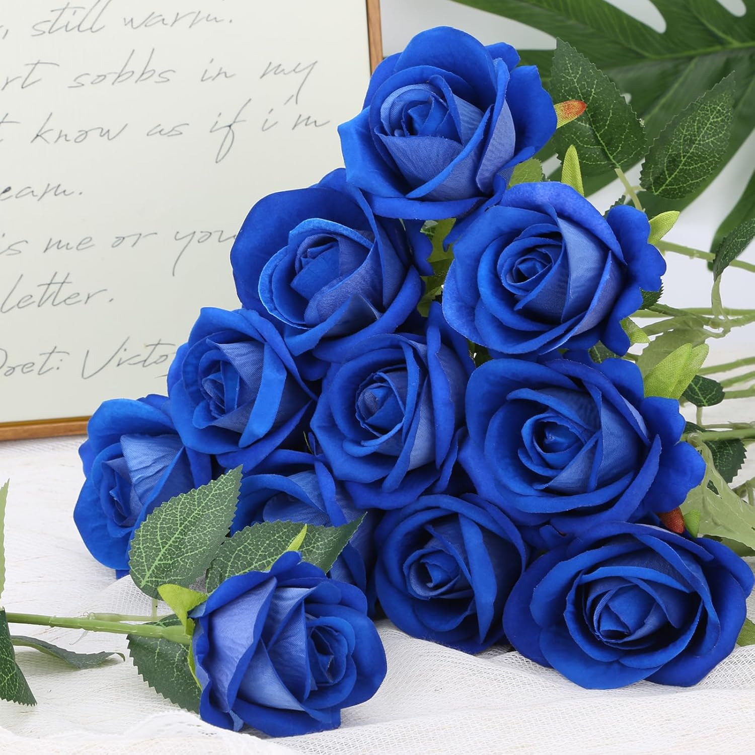 Roses Artificial Flowers, Fake Velvet Silk Roses with Stems for Indoor Outdoor Decor, Realistic Roses in Bulk for Wedding Centerpiece Party, Valentines Birthday (24,Blue) - Image 8