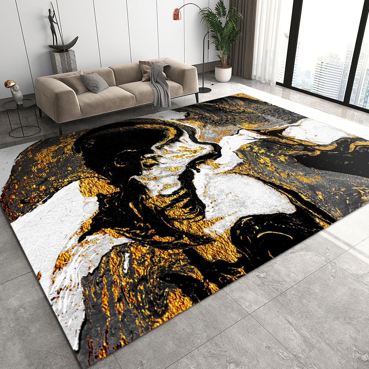 Tapis antidérapant lavable pour éviter les glissades texture marbre abstraite 3D moderne