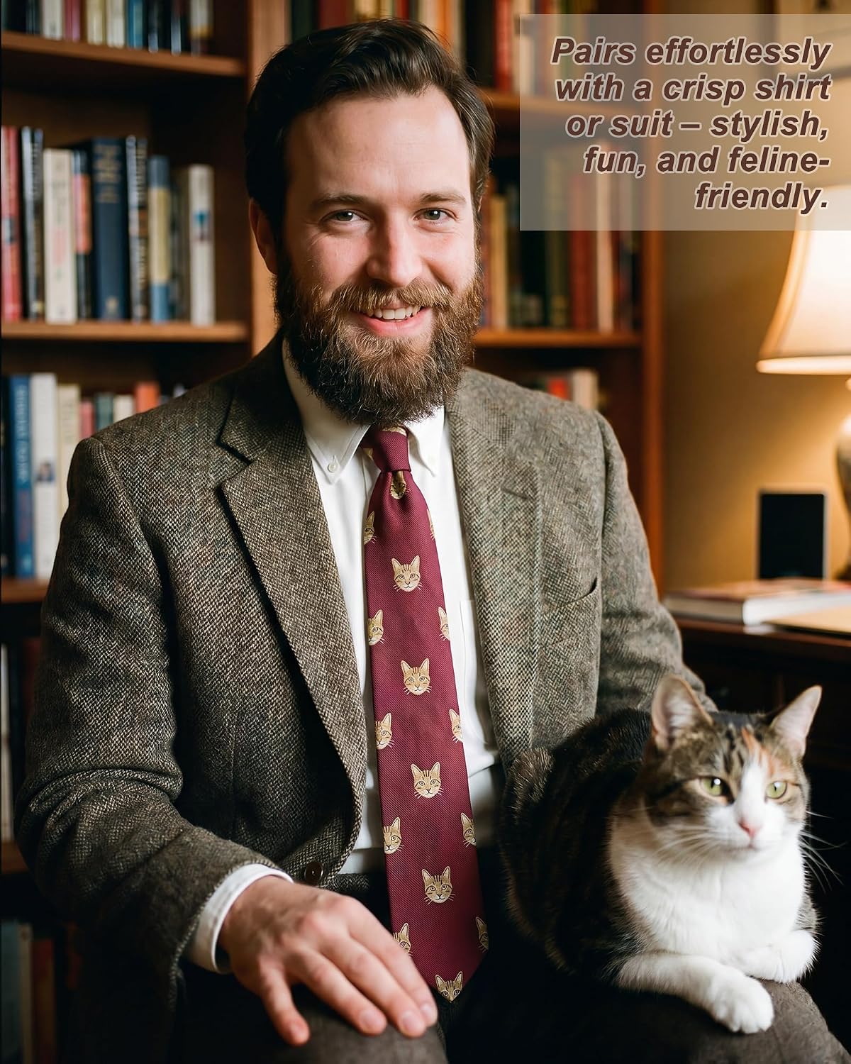 Unittype 4 Pcs Men's Tie Cat Print Neckties Funny Cat Lover Gifts
