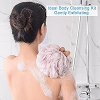 Vista 3 de AmazerBath - Esponja vegetal de 2.65 onzas, esponja de baño exfoliante para el cuerpo, juego de 4 unidades, azul grisáceo, rosa, gris, blanco