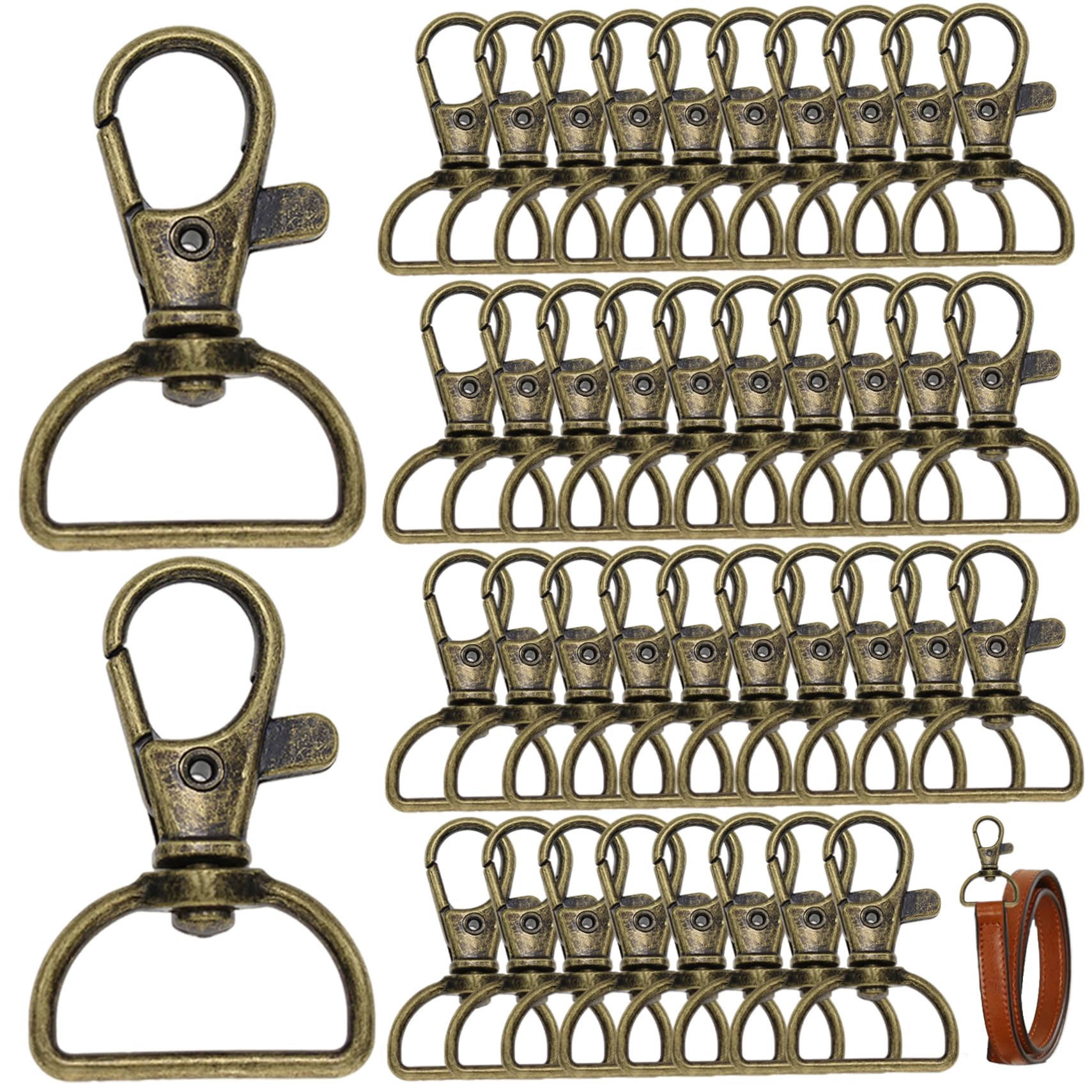 40Pcs Swivel Snap Hooks, 360 Degree Bronze Swivel Hooks with D-Shaped Key Rings, Sturdy Keychain Clip for Keychain Clip Lanyard, Jewelry Making, DIY Crafts