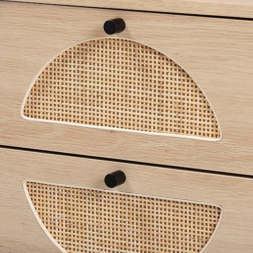 Miniatura 7 de Baxton Studio Ardon - Mesa auxiliar bohemia con 2 cajones de madera con acabado marrón claro y metal negro con ratán natural