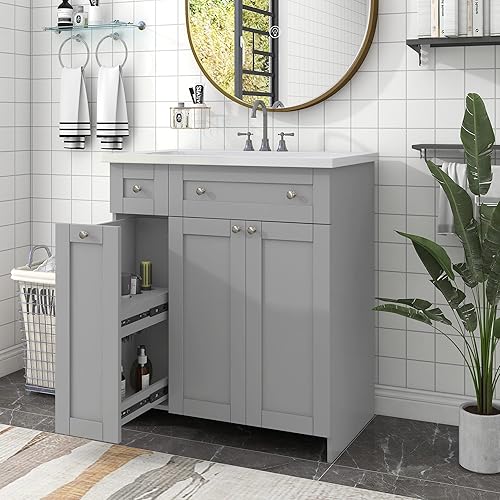 LUMISOL Combinación de tocador y fregadero de baño de 30 pulgadas moderno juego de tocador de baño con encimera armario de baño individual de madera