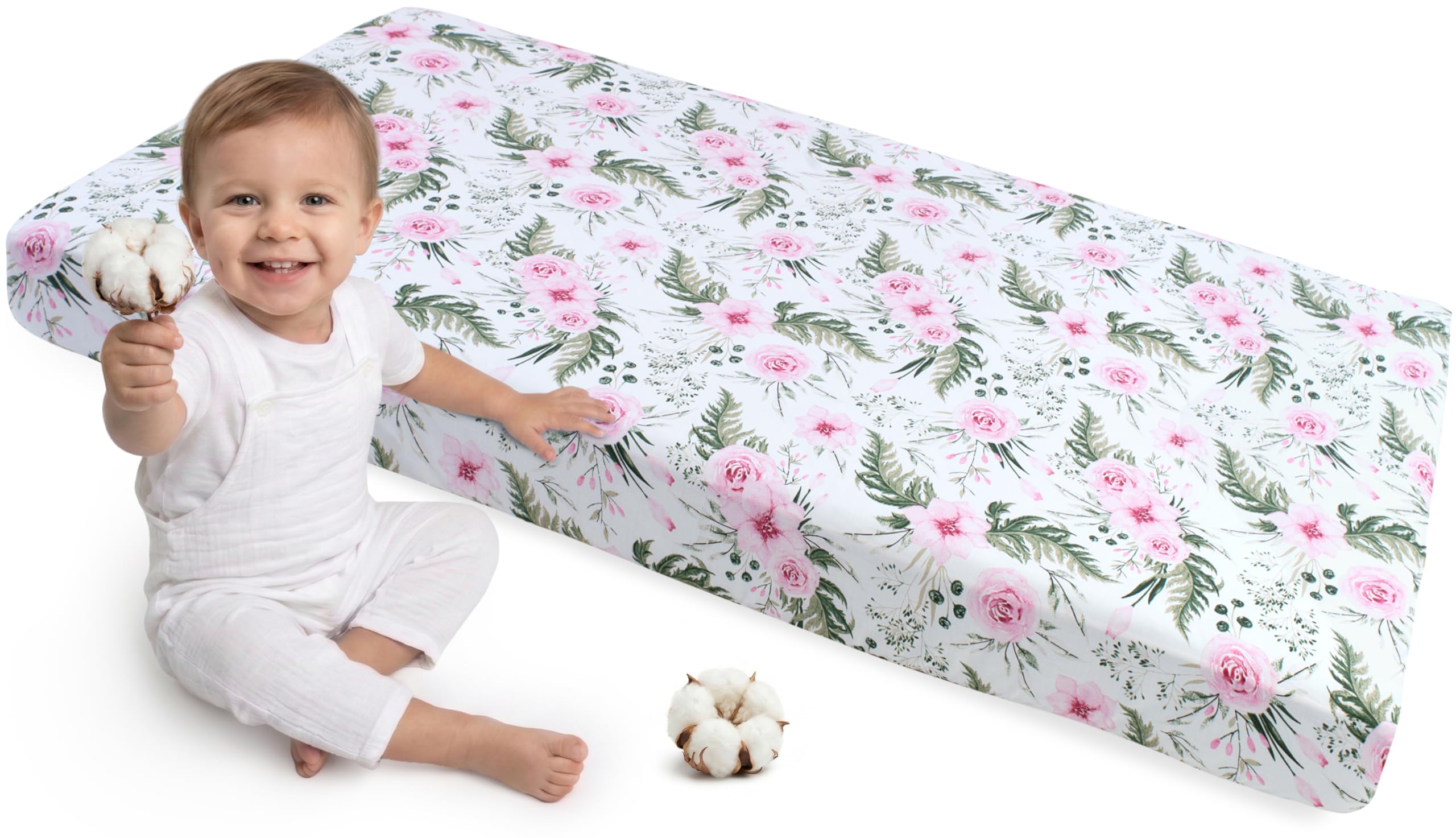Medi Partners Spannbettlaken 60x120 Baby Bettlaken Kinderbett Spannbetttuch 100% Baumwolle - Fitted Kinder Sheet Bettwäsche Babymatratze Schlafsack Babybett (Pinke Blumen)