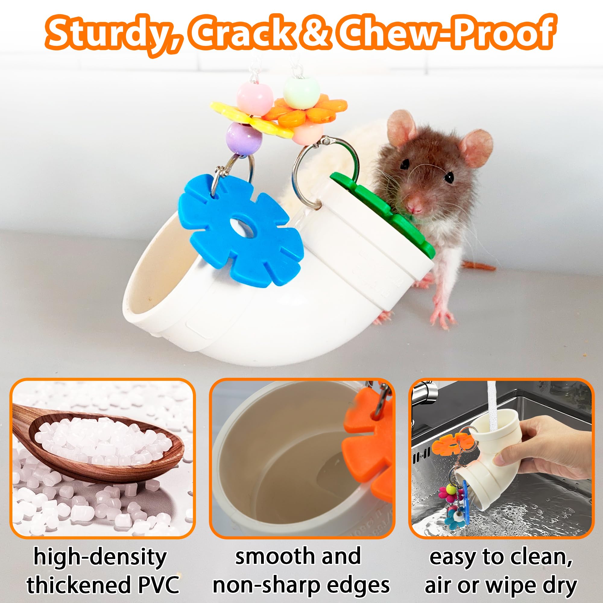 2Pcs Rat Enrichment Toys Set, Foraging Slow Feeder, Stainless Steel Holder & Treat Dispenser, Interactive Puzzle Cage Accessories, Hanging Easy-Clean for Rats Mice Birds - image 6