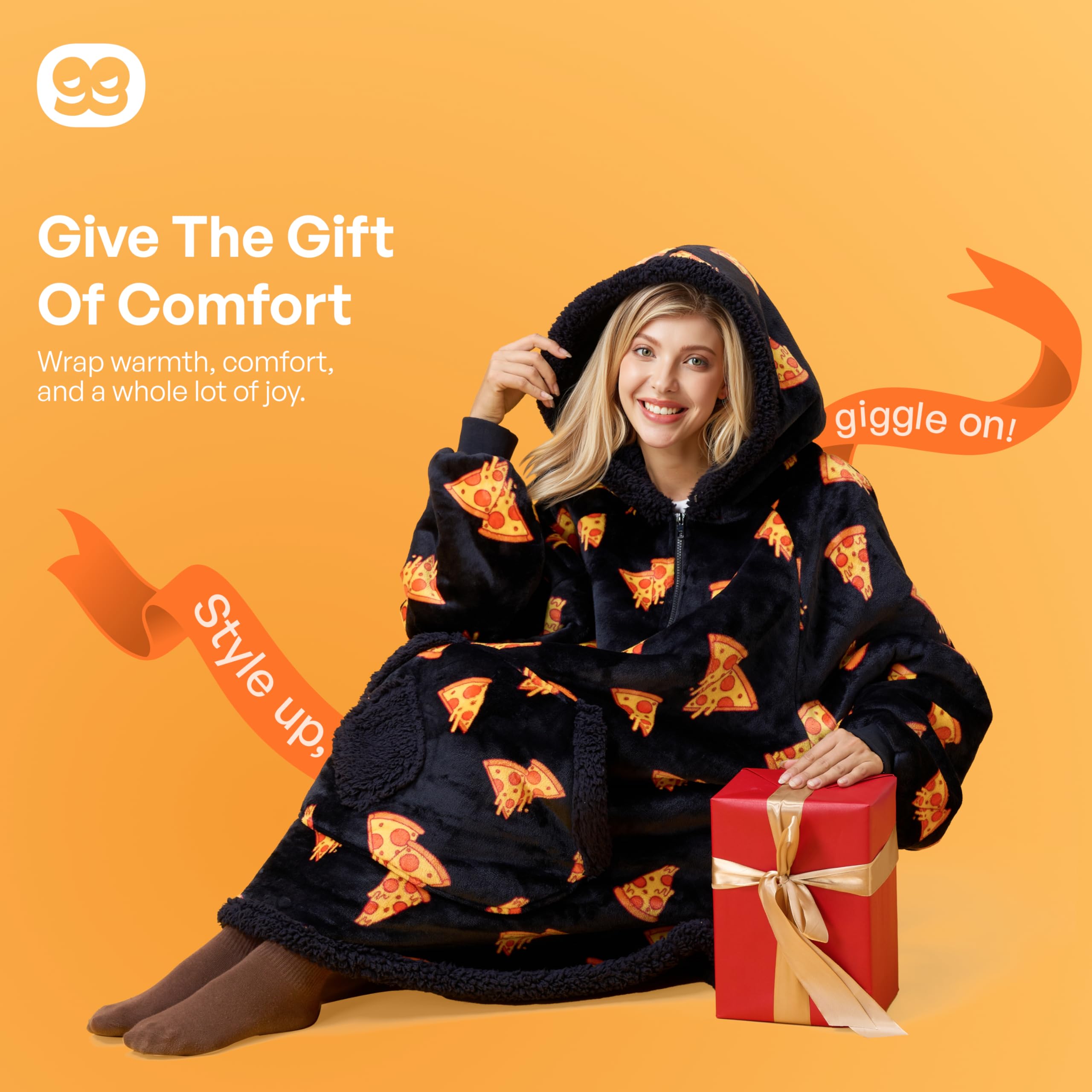 Giggling Getup Koc do noszenia z kapturem dla dorosłych, prezenty dla nastolatek, siostry, kobiet, Sherpa polarowy koc z kapturem