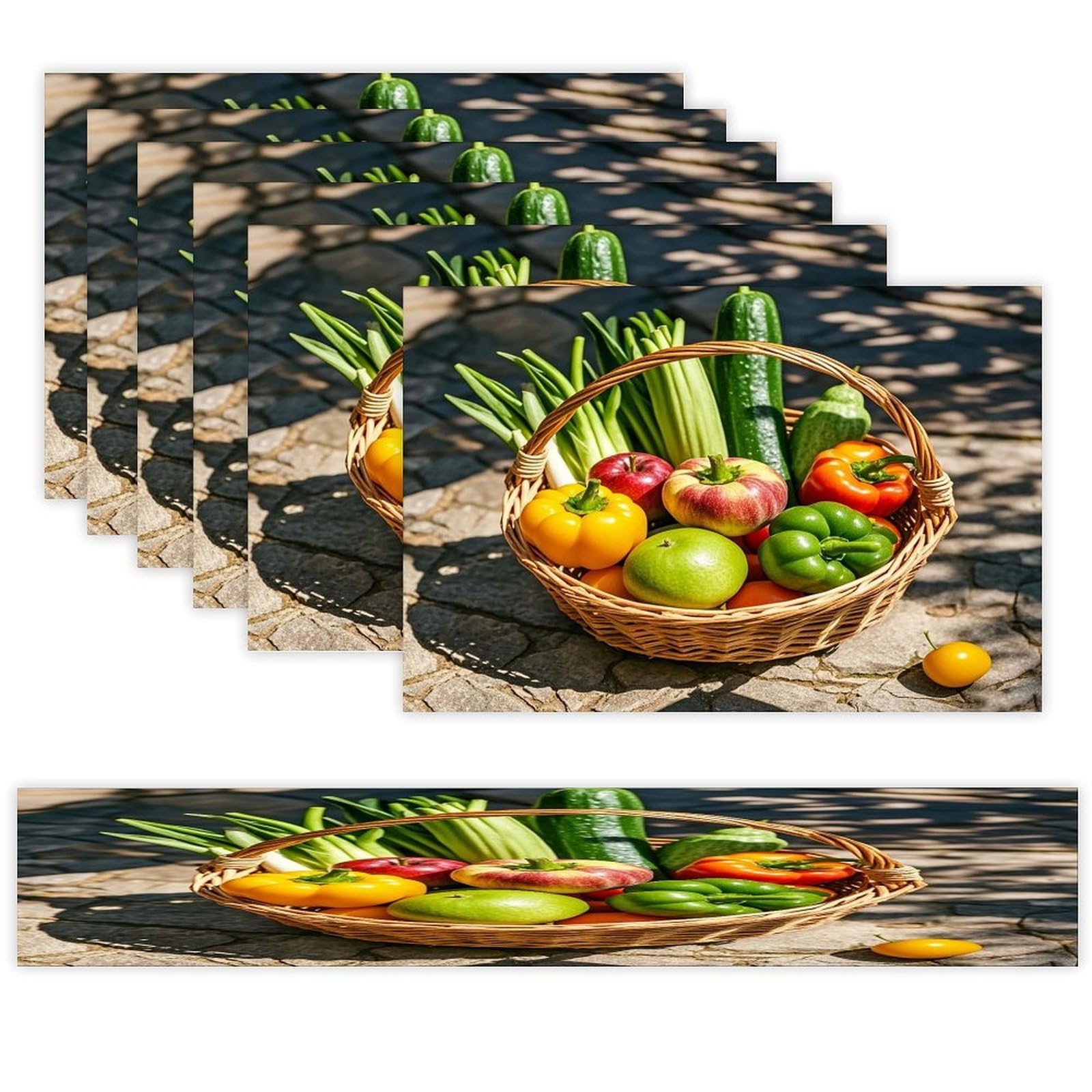 Kitchen Restaurant Placemats Set of 6 and Table Runner for Holiday Party Kitchen Dining Table Decor Farmhouse Style Washable Table Mat Set Heat Resistant Linen Place Mat Sets