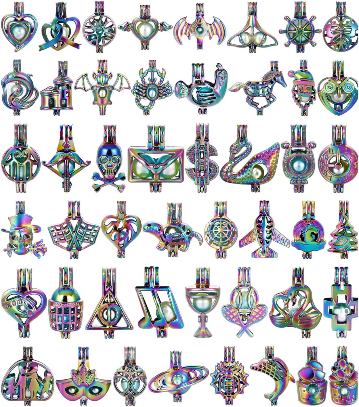 Mixed Pearl Cage Locket Pendants Set, Essential Oil Diffuser DIY Necklace Bracelet Jewelry Making Craft, Bulk Beads Aromatherapy Diffuser Charms Gifts for Women Girls