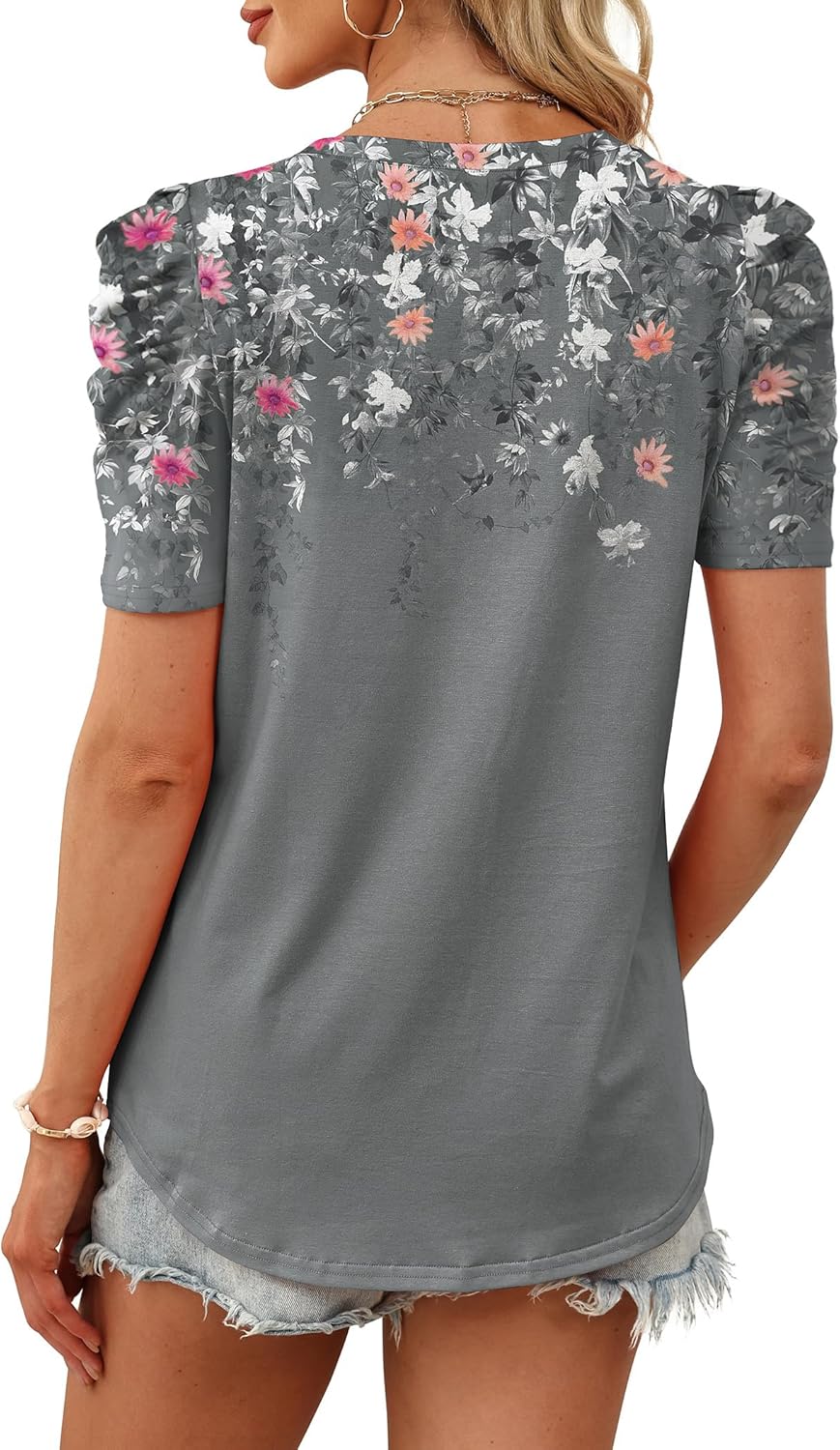 WIHOLL Summer Tops for Women Puff Sleeve Crewneck T Shirts Dressy Casual Blouses Spring Outfits Fashion Clothes - Image 5