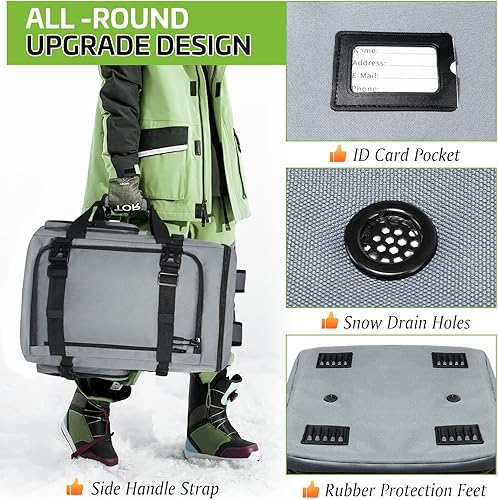 Miniatura 5 de Bevalsa - Mochila para botas de esquí de 60 L, bolsa impermeable 900D para botas de snowboard, bolsa combinada de esquís y snowboard, bolsa de viaje