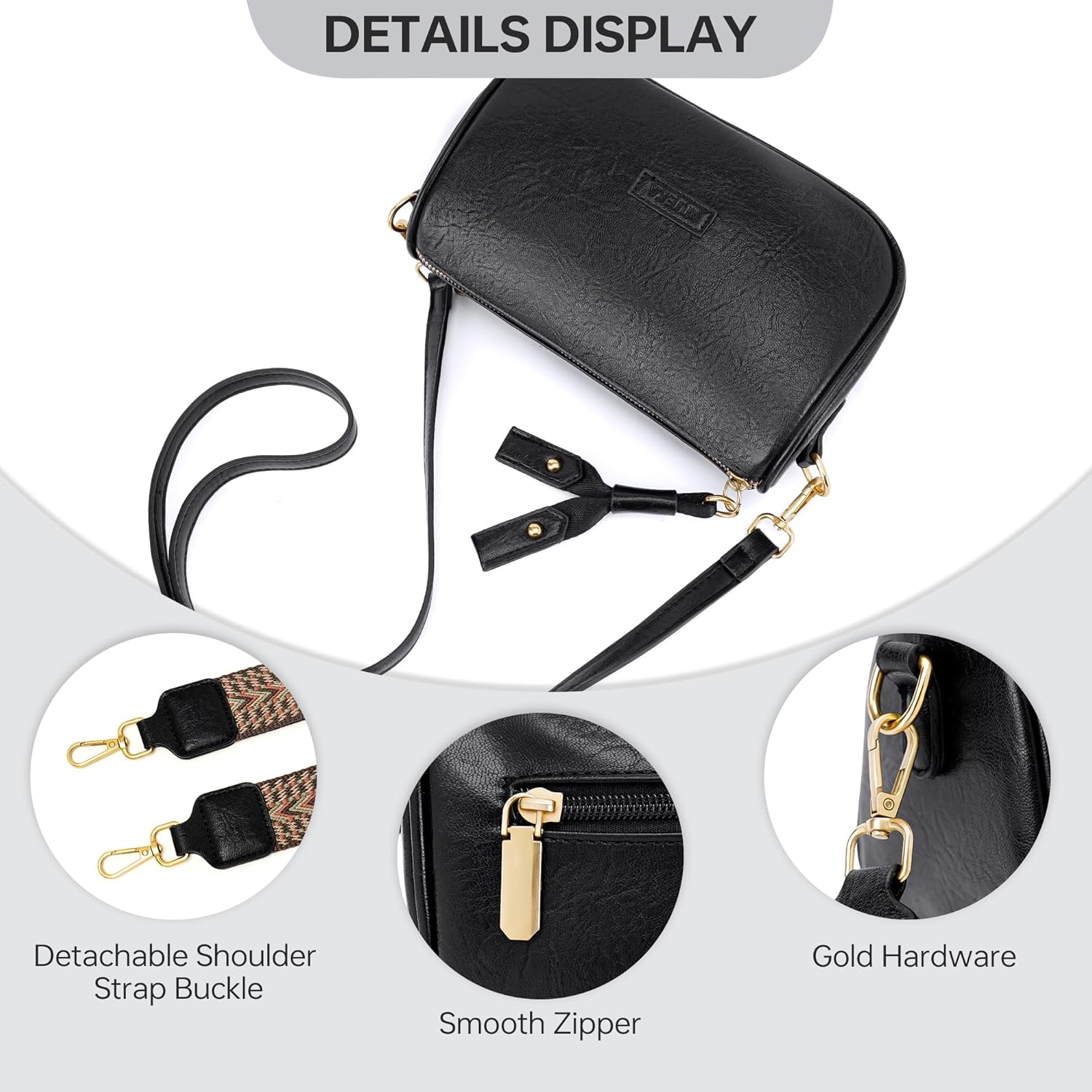 GEMIU Crossbody Purse for Women, Shoulder Bag with 2 Removable Strap, Cell Phone Small Handbags, Vegan Leather Purse with Zip