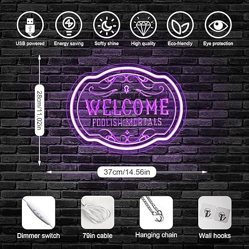 Miniatura 6 de Letrero de neón con diseño de calavera de vaquero y rosa, letreros de neón para decoración de pared, luz de neón de Halloween, luz de neón para