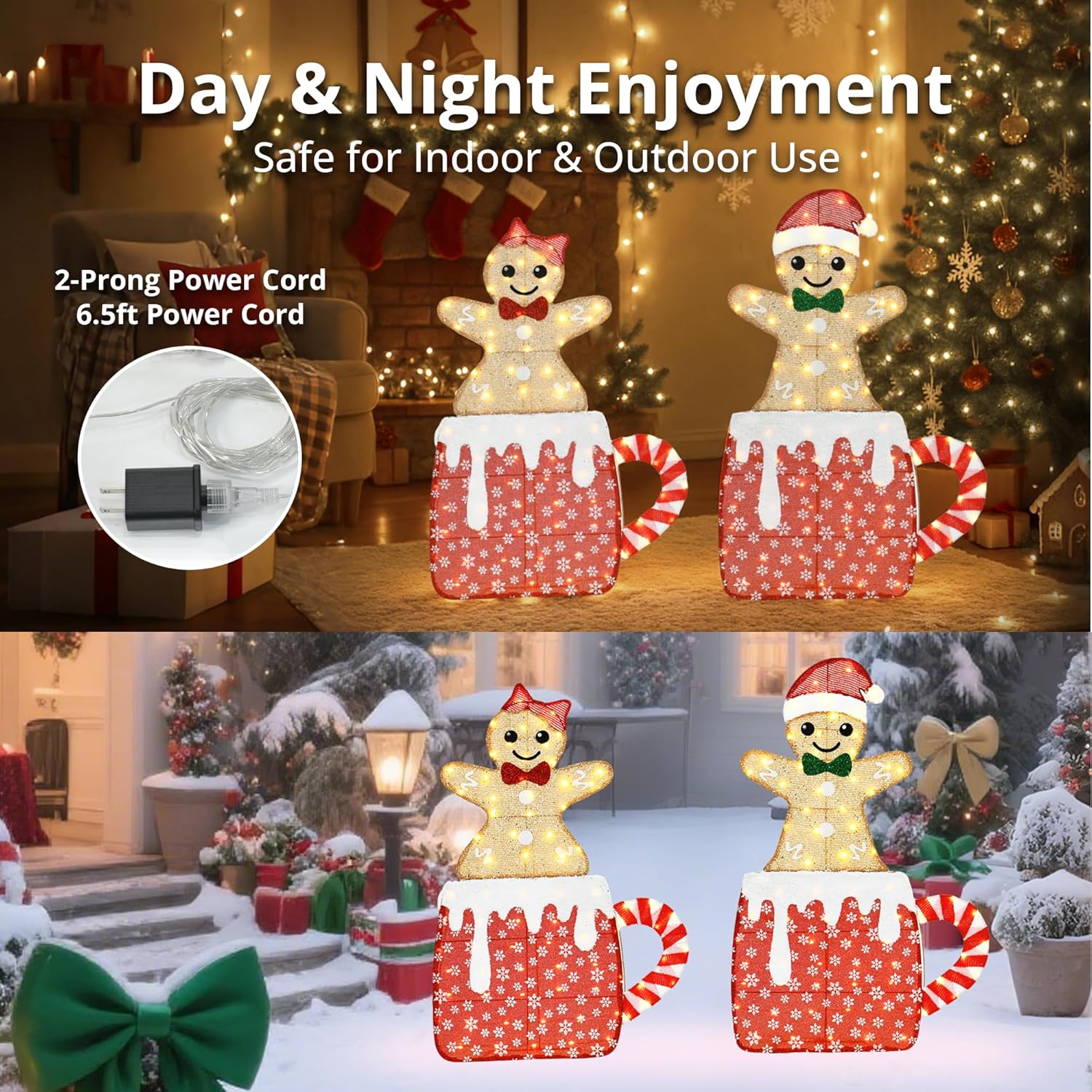 42"H Lighted Christmas Yard Decoration 2pcs Light Up Gingerbread Man Couple Christmas Outdoor Decorations Sign Waterproof for Xmas Winter Holiday Garden Lawn Outside Indoor Decor Display - Image 6