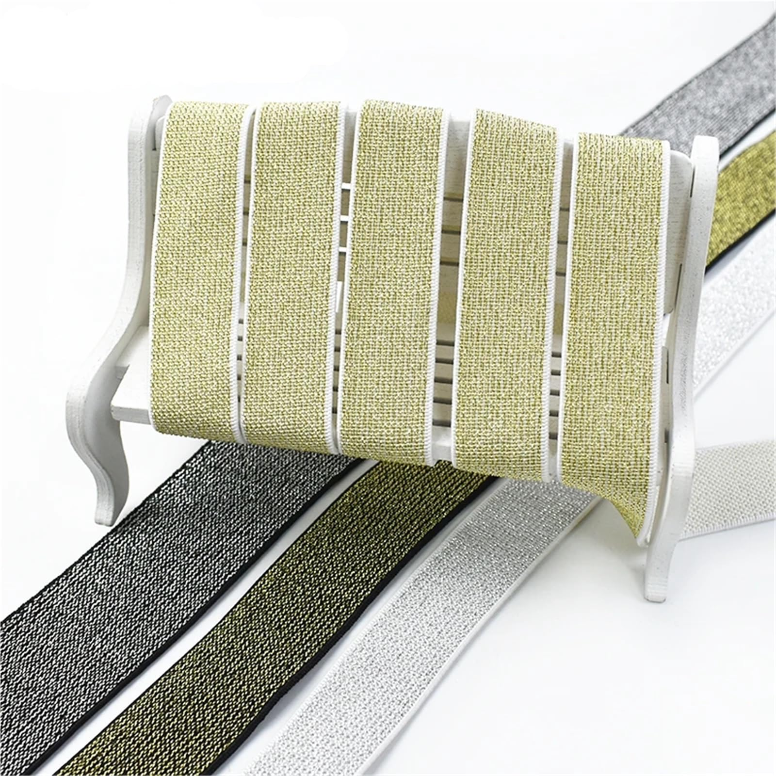 Cinta EláStica Costura 5/10M 10-50mm Banda Elástica Nailon | Bolso abrigo cinta de goma brillante pretina vestido cinturón accesorio de costura(Gold Black,10Meters,25mm)