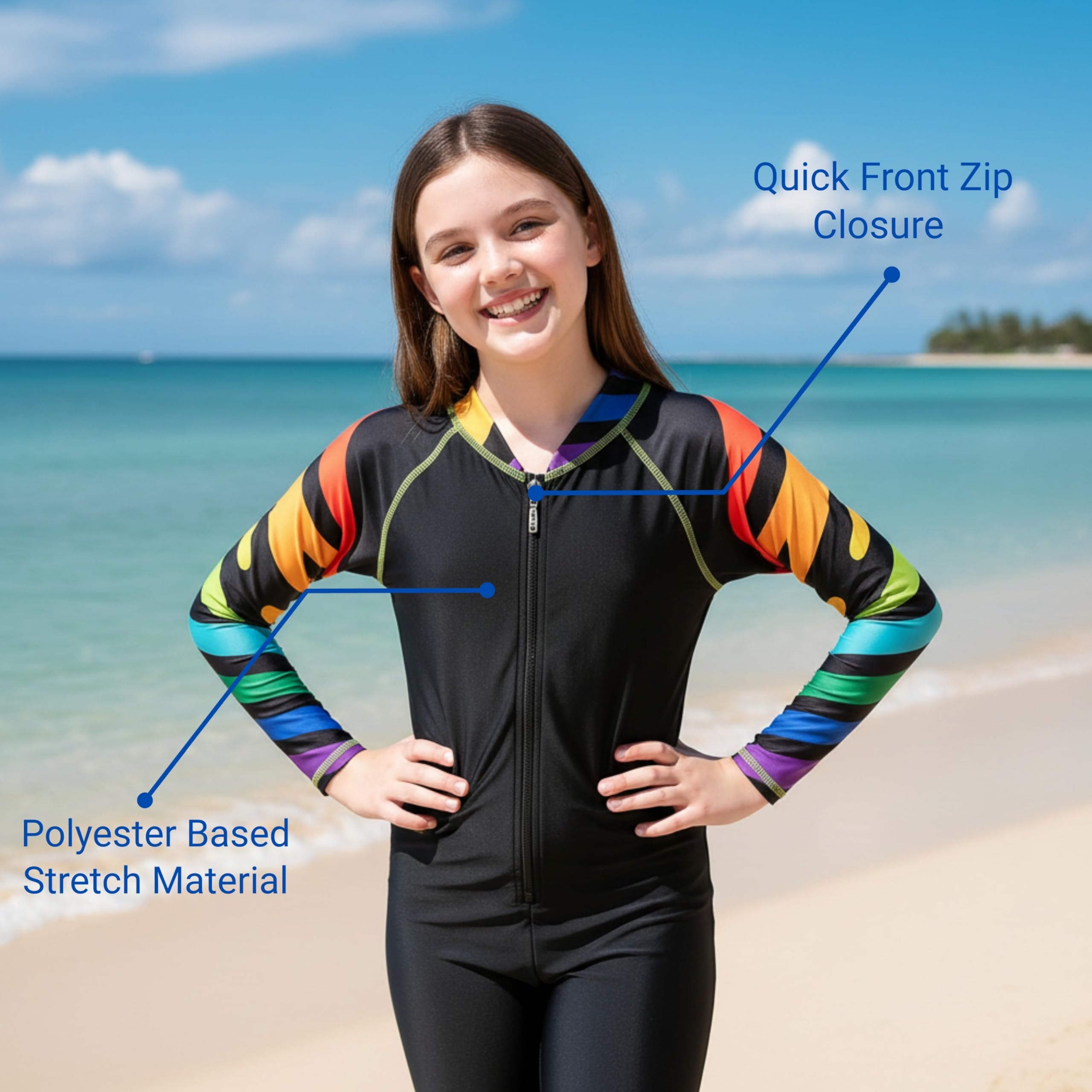ZIUM Girls Lycra Swimsuit Black Tiger (8-9, Black) 2