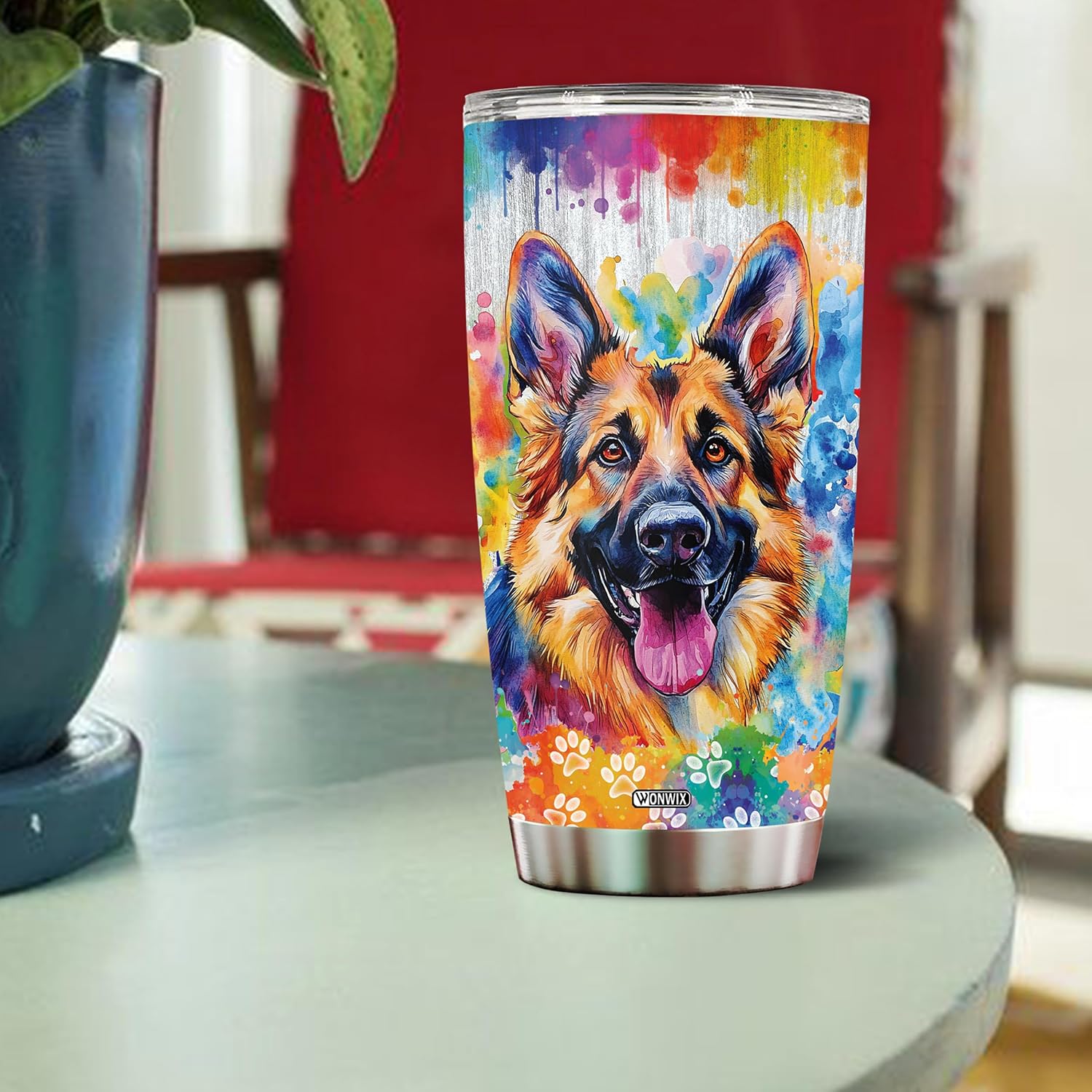 German Shepherd Gift for Men Women Dog Facts 20oz Insulated Stainless Steel Tumbler with Lid Coffee Cup Travel Mug Gifts for German Shepherds Lover - Image 4