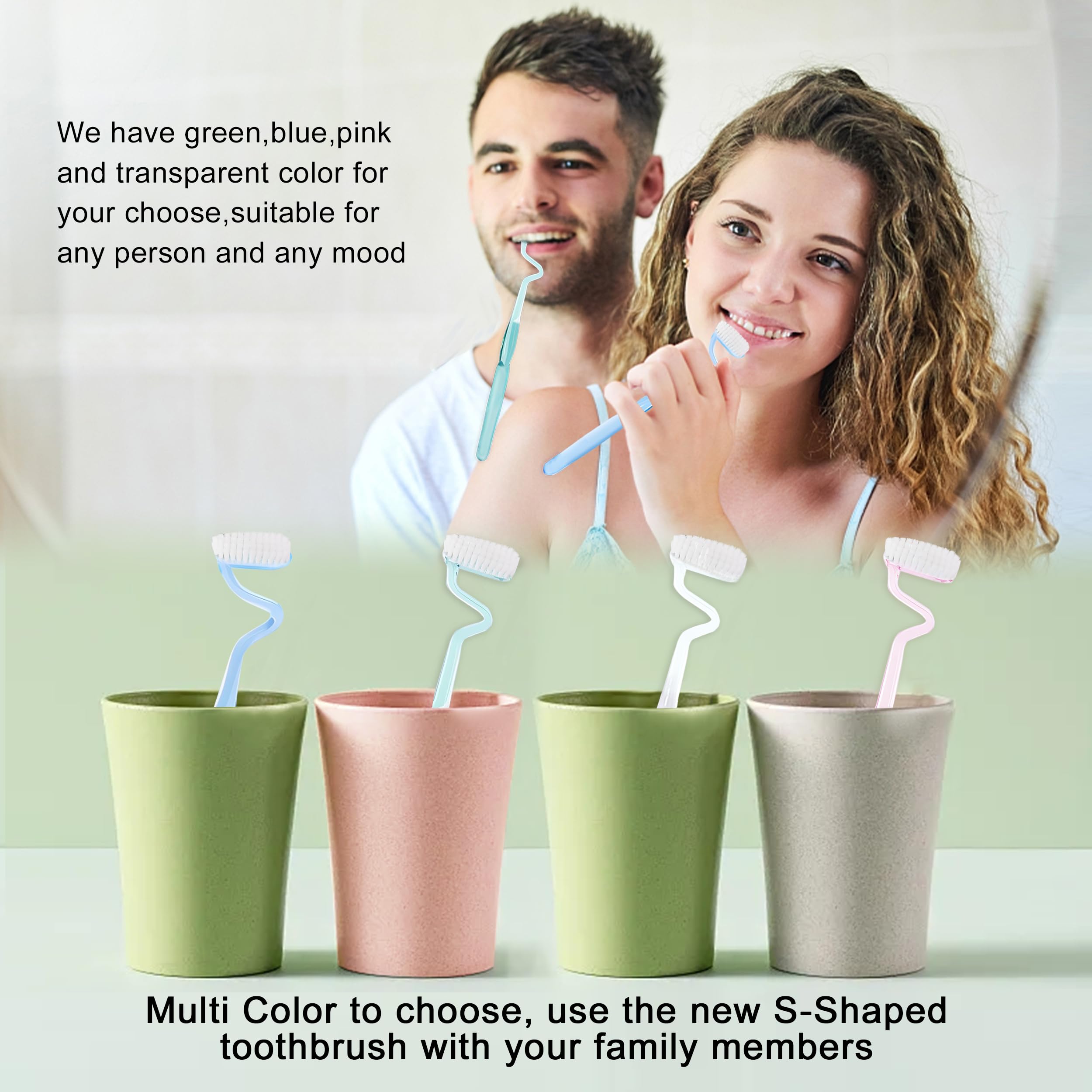 Cepillo de dientes manual suave en forma de S para adultos con encías sensibles, nano cerdas de hilo dental, cepillos de dientes verticales con color caramelo, limpieza profunda para niños y jóvenes