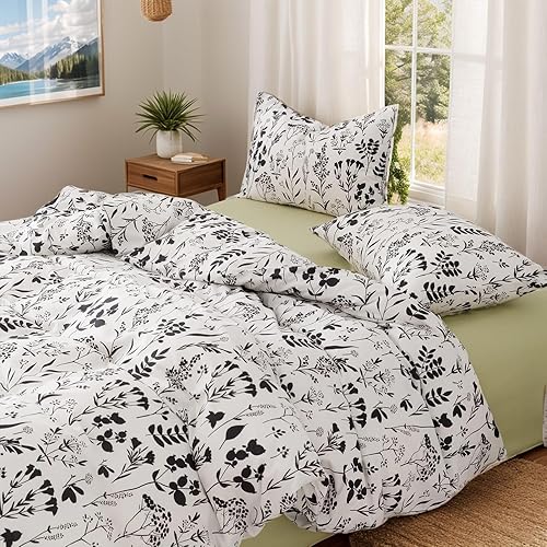 Miniatura 1 de FADFAY Juego de funda de edredón tamaño individual XL, 100 % algodón, color blanco y azul marino, reversible, para dormitorio universitario, juego