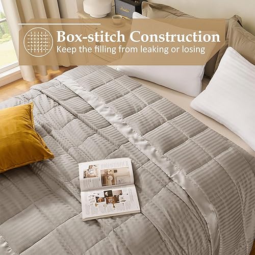 Miniatura 10 de downluxe - Manta ligera de relleno alternativo y de tamaño Queen, con borde satinado, color marfil, 90 x 90 pulgadas