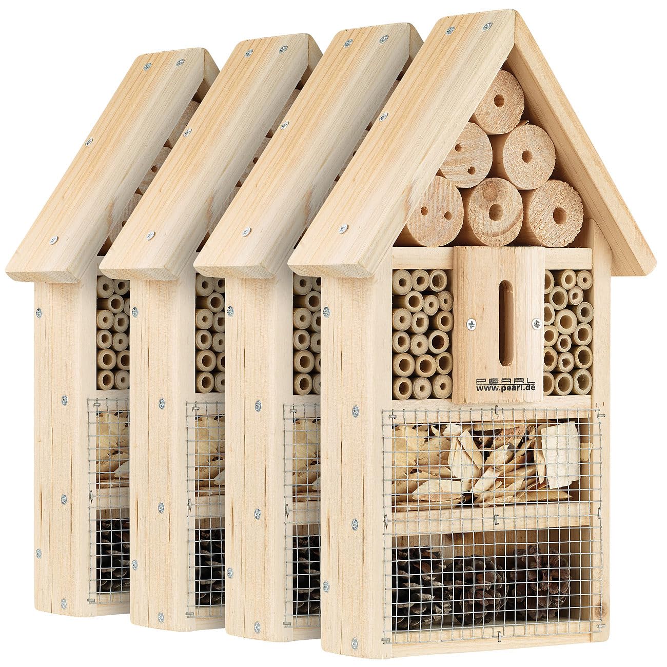 PEARL Bienenhotel: 4er-Set Insektenhotel-Bausätze, Nisthilfe und Schutz für Nützlinge (Wildbienenhotel, Bastelset Insektenhotel, Holz)