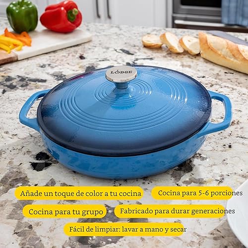 Miniatura 2 de Lodge Cacerola Ovalada de Hierro Fundido Esmaltado de 3.6 Cuartos con Tapa – Asas Dobles – Apta para Horno hasta 500°F o en Estufa – Úsela para Azul