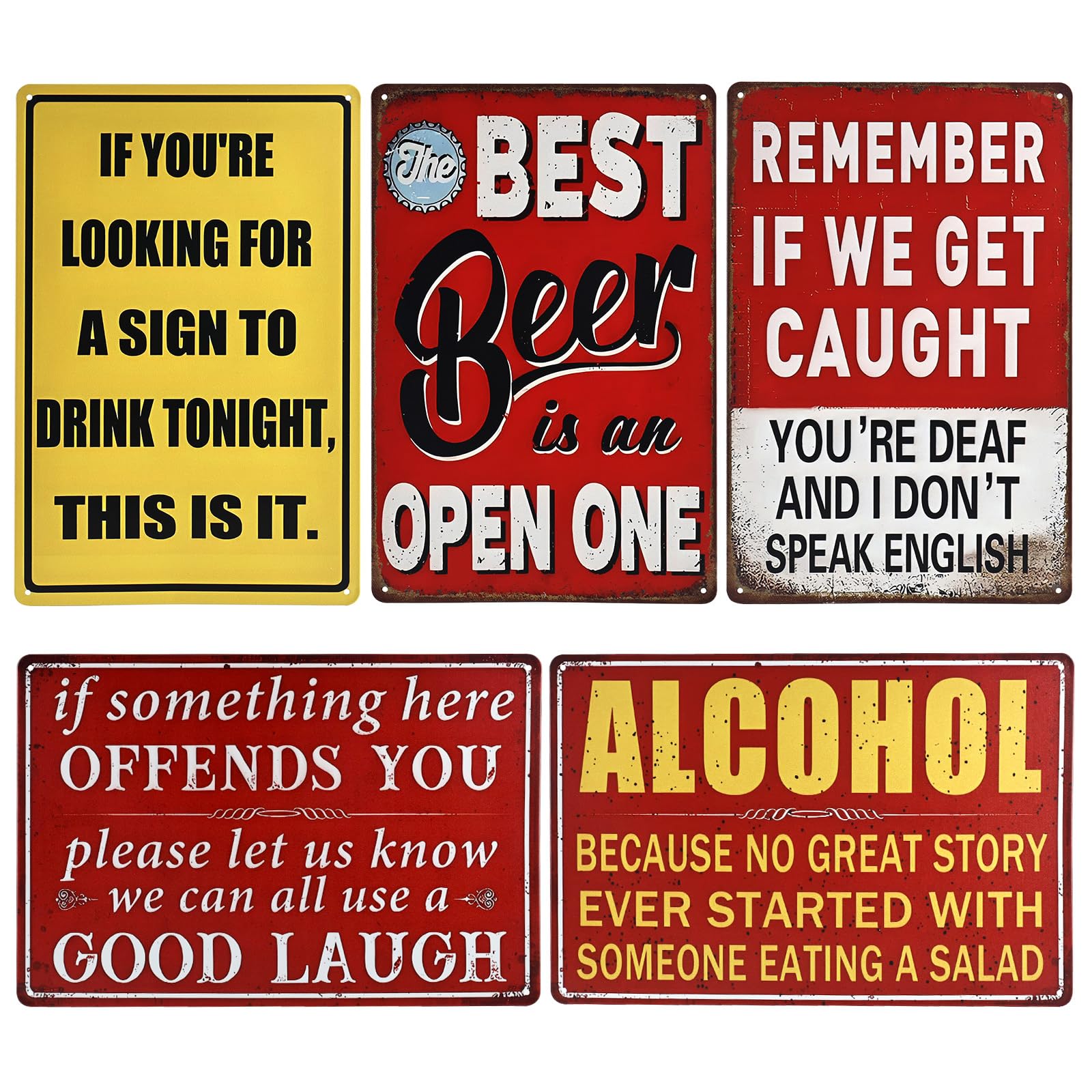 Panneaux de bar en métal vintage x5 pour déco murale et man cave 20x30 cm
