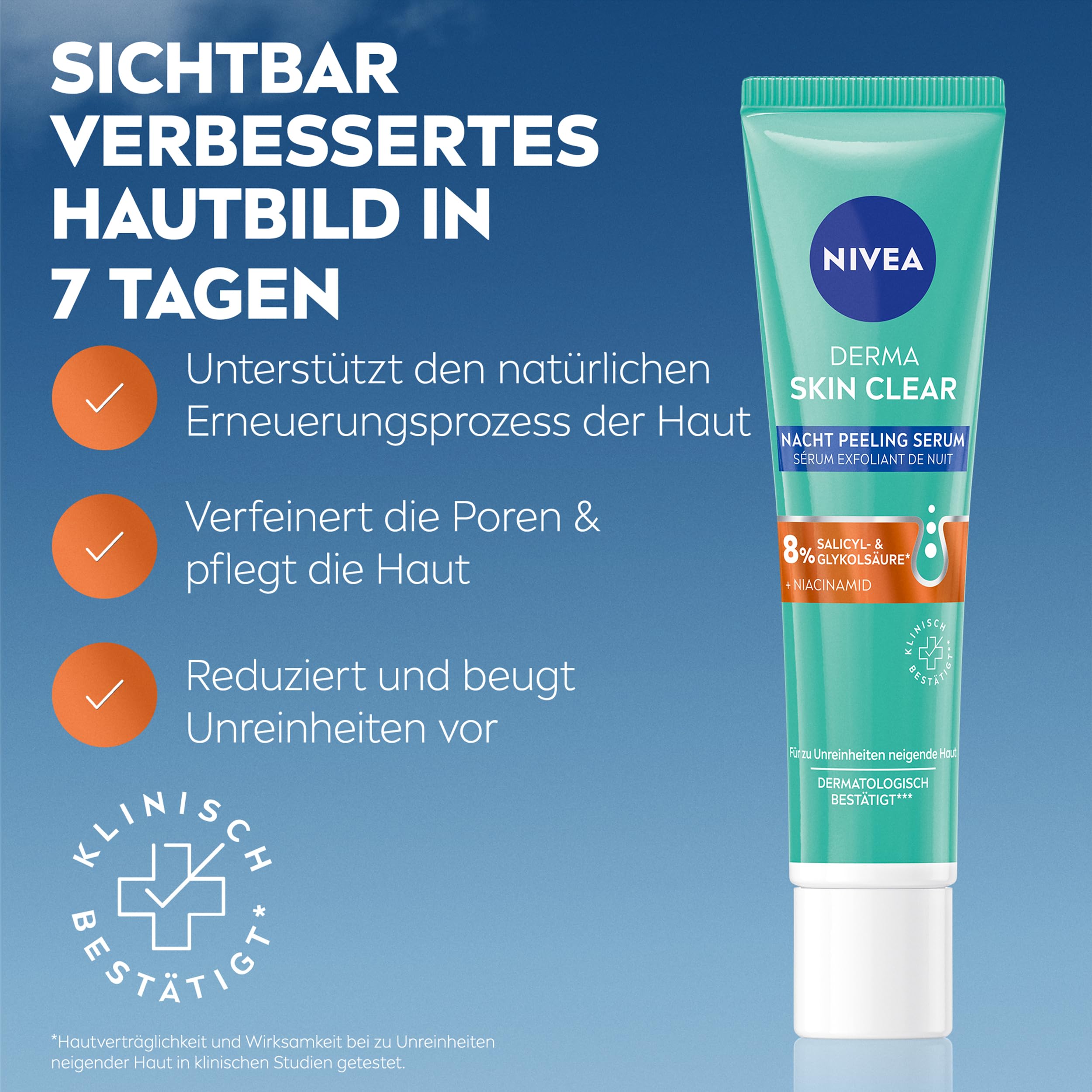 NIVEA Derma Skin Clear Routine Set mit Rebalance & Clear Serum, Nachtpeeling Serum & Waschgel, Gesichtspflege für unreine Haut mit Salicylsäure & Niacinamid