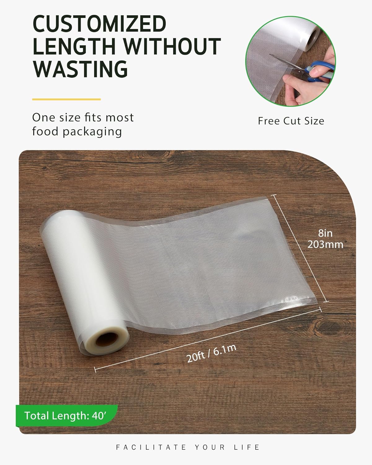 Syntus Vacuum Sealer Bags for food, 2 Pack 8" x 20' Commercial Grade Bag Rolls, Food Vac Bags for Storage, Meal Prep or Sous Vide - Image 2