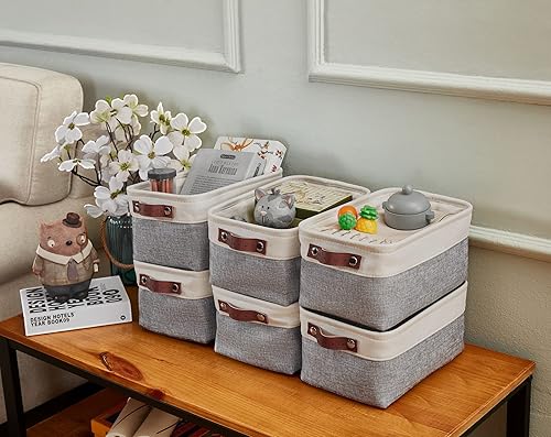 Miniatura 8 de DECOMOMO - Canastas pequeñas para almacenamiento y organización de armarios, ropa blanca, baño, ropa de bebé, canastas de tela decorativas (gris y