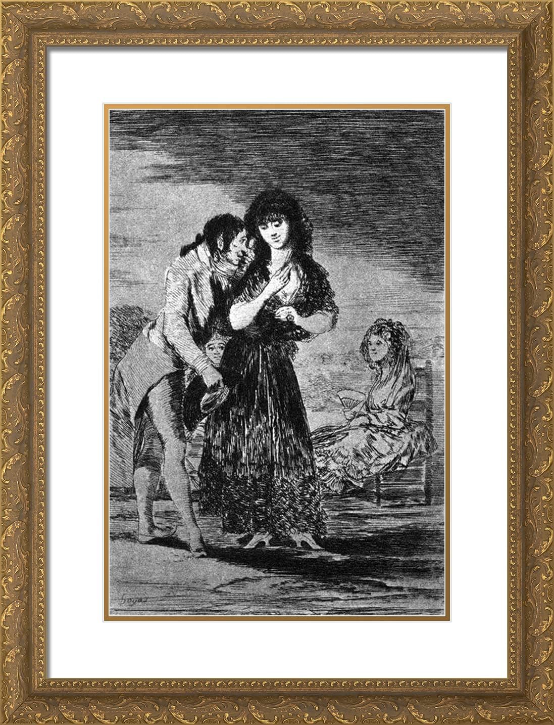ArtDirect Goya, Francisco 19x24 Gold Ornate Framed Art Print with Double Matting Titled: Even So He Cannot Make Her Out