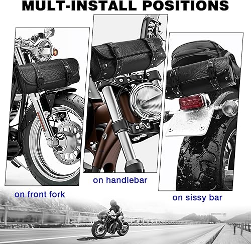 Miniatura 4 de Neween Bolsa de herramientas para motocicleta, bolsa para horquilla de motocicleta, de piel sintética, alforja universal, para manillar de horquilla