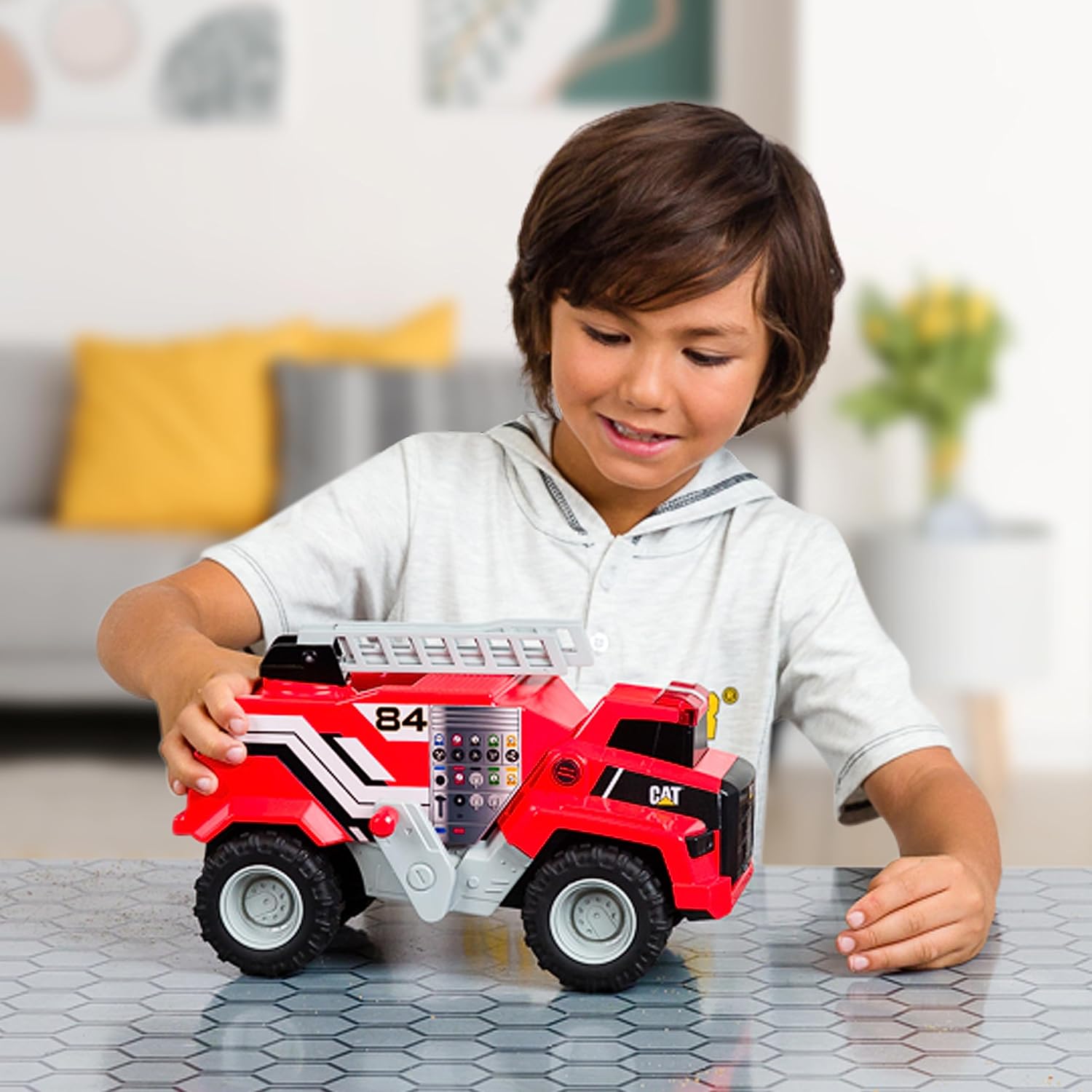 CAT Construction Toys, 11.5" Power Haulers Fire Truck, Realistic Lights & Sounds, Motion Drive Technology, Working Features, and Interactive Play for Ages 3+