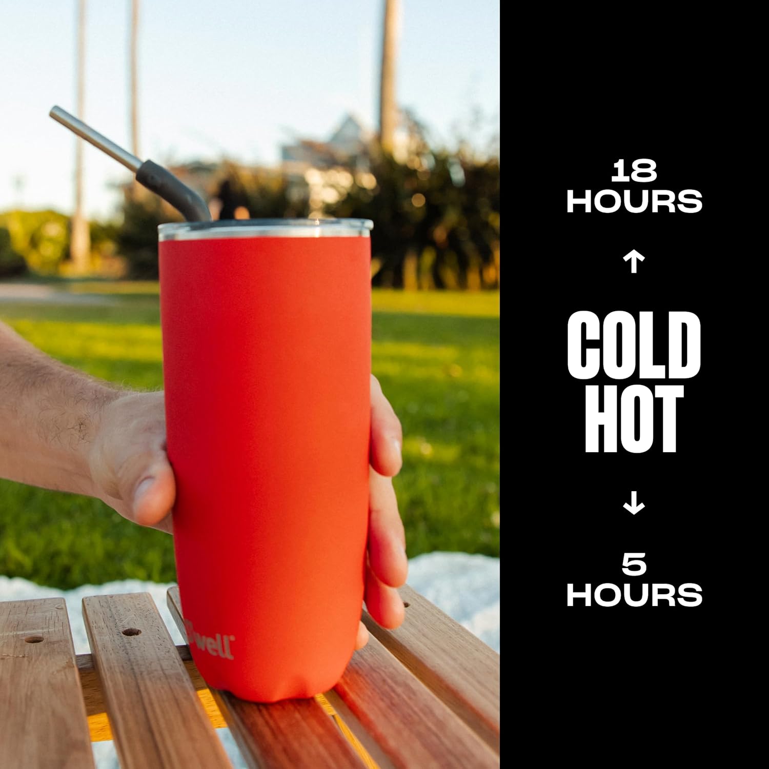 S'well Stainless Steel Tumbler with Straw and Slide-Open Lid, 24oz, Poppy Red, Triple Layered Vacuum Insulated Containers Keeps Drinks Cold for 18 Hours and Hot for 5, BPA Free - Image 2