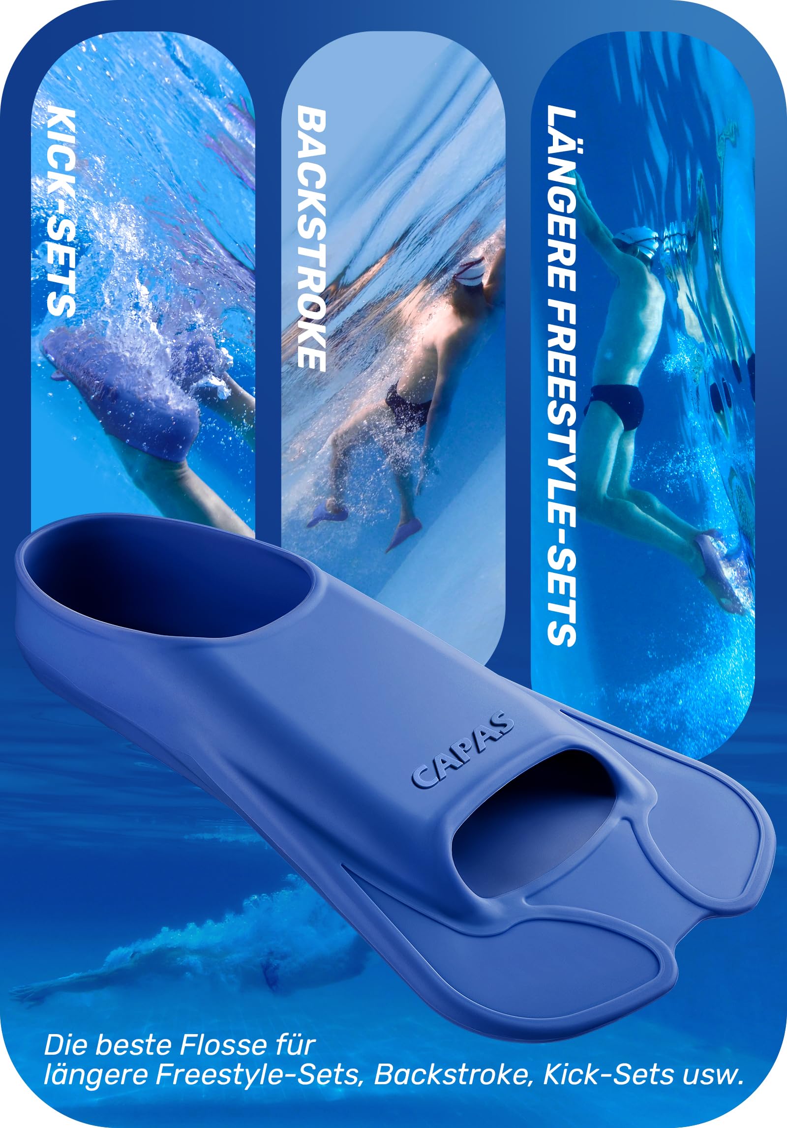 CAPAS Kurze Trainingsflossen für Schwimmen | Komfortable Silikon Schwimmflossen | Kurzflossen | Taucherflossen | Unisex Flossen für Kinder Erwachsene | Kurze Klinge Beinstärke aufbauen